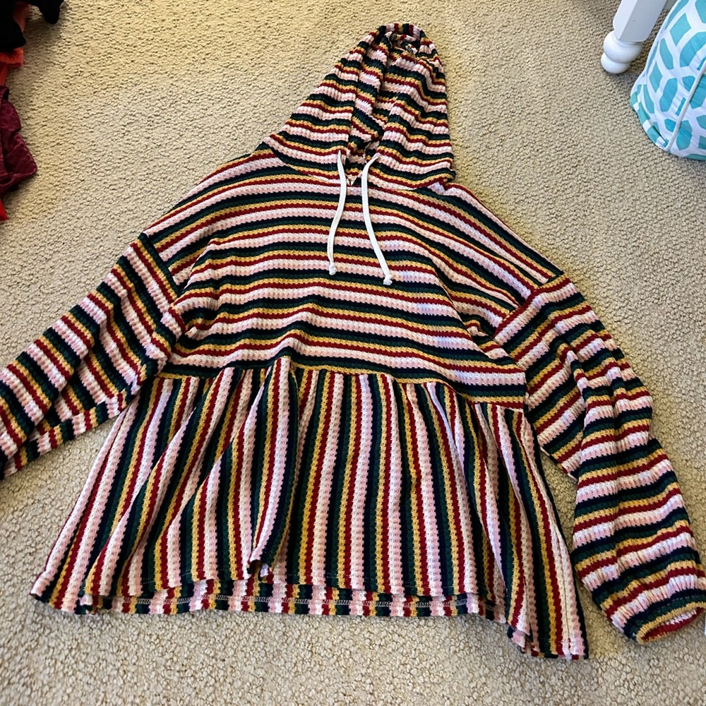 vestique colorful striped thin waffle knit hoodie